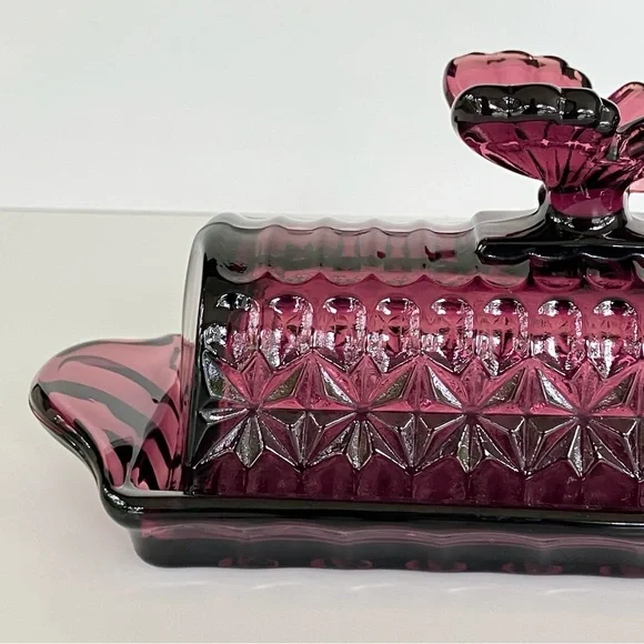 Circleware Plum Purple Amethyst Butterfly Butter Dish - Picture 3 of 16